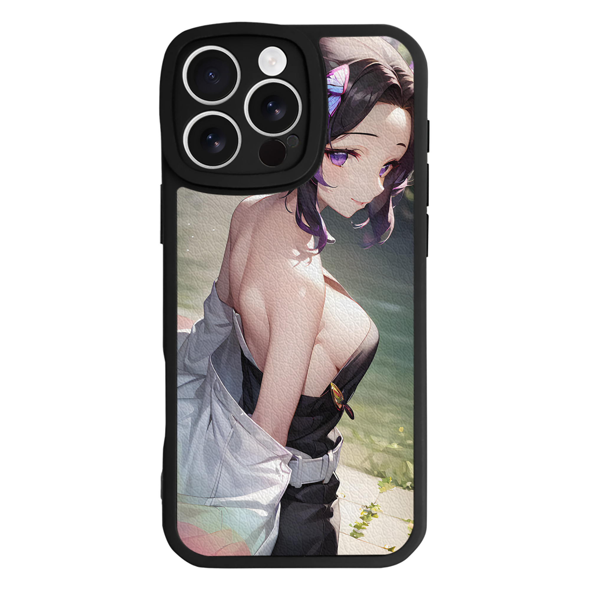 （画像用） 鬼滅の刃（きめつのやいば）蟲柱-胡蝶 しのぶ／こちょう しのぶ Kochou Shinobu 【iPhone 16シリーズ対応】シリコンスマホケース（レザー調） 材質：シリコン
